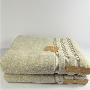 Alfred Sung Bamboo Bath Towel Set Tan Plush Cotton Rayon Blend Set of 2 NEW